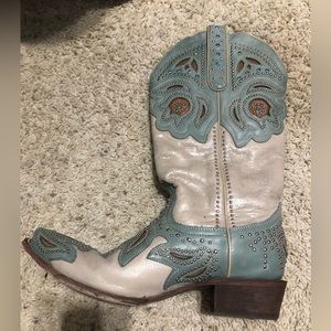 Tan & Teal sparkly JB Dillon Reserve cowgirl boots Size 12 B like new condition